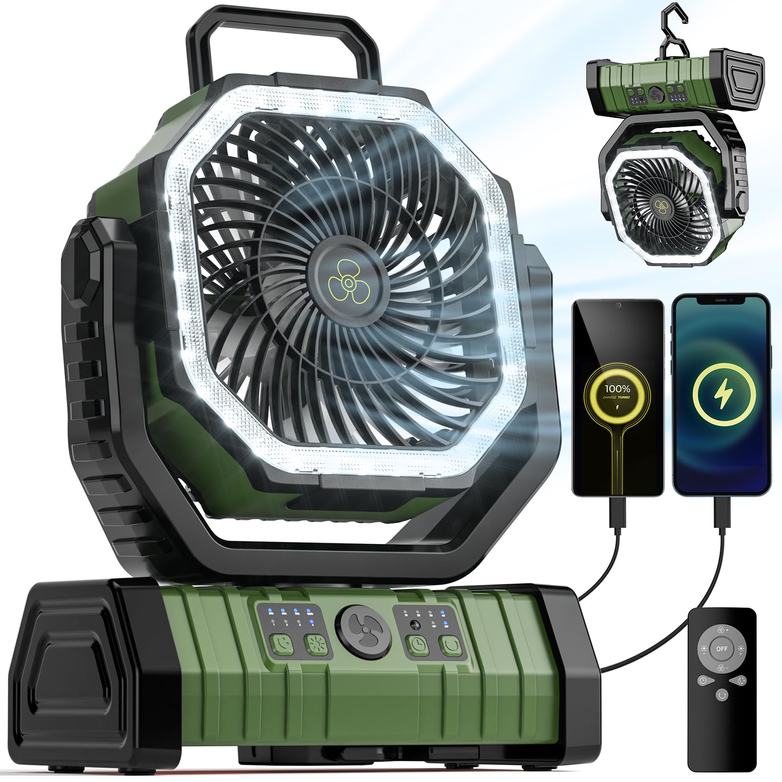 캠핑 팬 20000mAh 배터리 구동 팬 LED 조명으 - Renewable Energy Game 리뷰 및 가격